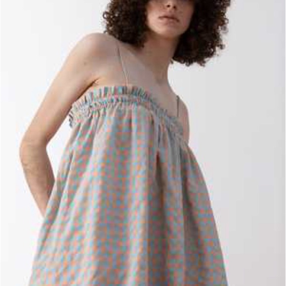 Ali Golden Gingham Elastic Midi Dress w/ Pockets | Size L - Picture 3 of 6